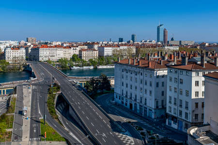 De Lattre-De-Tassigny bridge in Lyon during the sanitary confinementのeditorial素材
