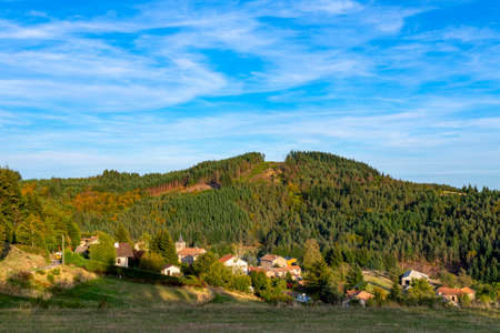 The village of Saint-Jean-Roure in Haute-ArdÃ¨che in France in autumn
