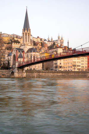 Banks of the SaÃ´ne in Lyon at dawn in winter