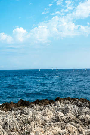 Maritime landscape of Cap-Martin with its pointed rocks on the CÃ´te-d'Azurの写真素材