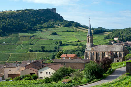 Landscape of the vineyards of Burgundy wines on the wine route in the MÃ¢connais around the...