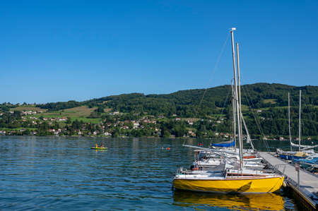 Landscape around Lake Paladru in the Isere department in France in summerのeditorial素材
