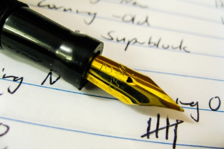 Fancy fountain pens with elegant gold nibsの写真素材