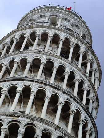 The top of Leaning tower of Pisa, Tuscany, Italyの写真素材