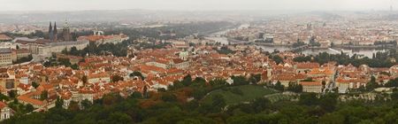 180 degree Prague panorama taken from green hillの写真素材