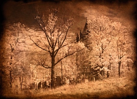 Chapel castle on a grunge paper background. St-Petersburg, Russia.の写真素材