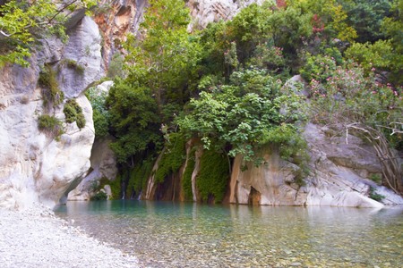 Mountains clear river in  green canyon. Chemuva, Turkeyの写真素材