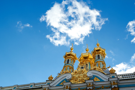 Golden dome of Catherine Palace against bright sky in Pushkin, Russiaのeditorial素材