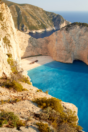 Bay of Shipwrech at Navagio beach, Zakinthos, Greeceの写真素材