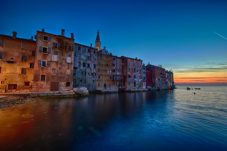 Coastal town of Rovinj, Istria, Croatia in sunset. Rovin beauty antiq cityの写真素材