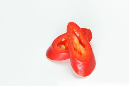 Two slices of red chiliの写真素材