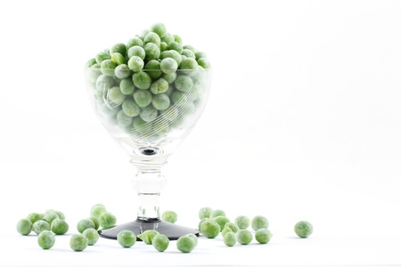 Frozen peas in small glass