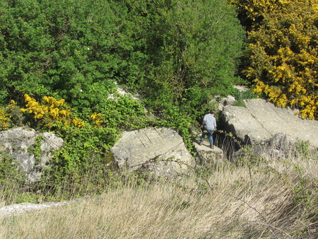 boy running to bomb craters WW2 Franceの写真素材