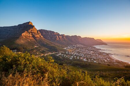 sunset view from the lionshead mountain in south africaの写真素材
