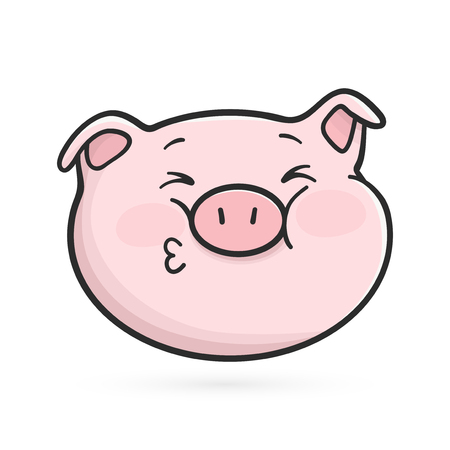 Kissing emoticon icon. Squinted emoji pig is sending a kissの写真素材