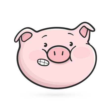 Embarrassed emoticon icon. Emoji pig with clenched teeth.の写真素材