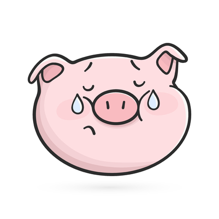 Crying emoticon icon. Emoji pig with teardropsの写真素材