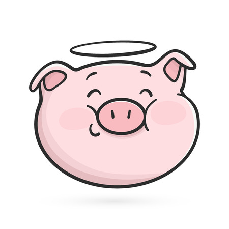 Saint emoticon icon. Cute holy emoji pig.の写真素材