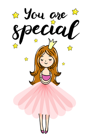 Cute little princess is cuddeling yourself. You are special text. Vector isolated illustrationのイラスト素材