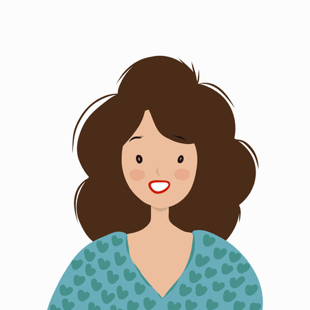 Smiling woman in a blue sweater. Vector illustration.のイラスト素材