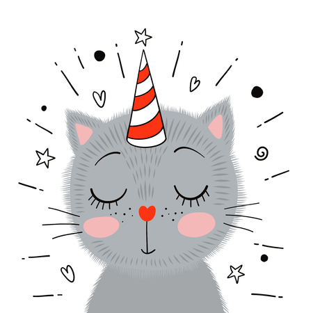 Cute little gray kitten. Vector isolated illustrationのイラスト素材