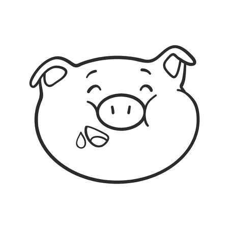 Hungry emoticon icon. Emoji pig is slobbering. Cool little pig for coloring book.のイラスト素材