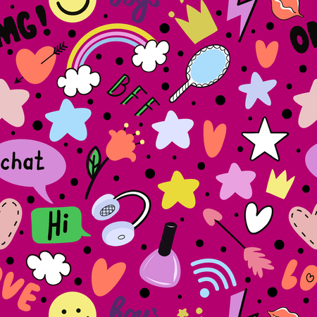 Teen girl is texting. Girl with a phone. Vector isolated illustration.のイラスト素材