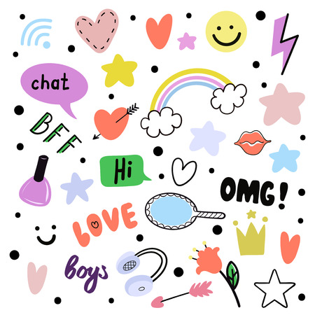 Teen girl is texting. Girl with a phone. Vector isolated illustration.の写真素材