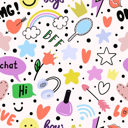 Message vector symbols. Teen girl's attributes. Vector isolated illustration.のイラスト素材