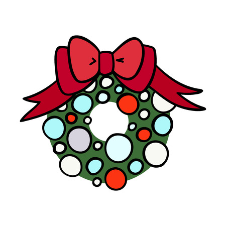 Cartoon invitation card. Christmas wreath on white backdrop. Vector new year illustrationの写真素材