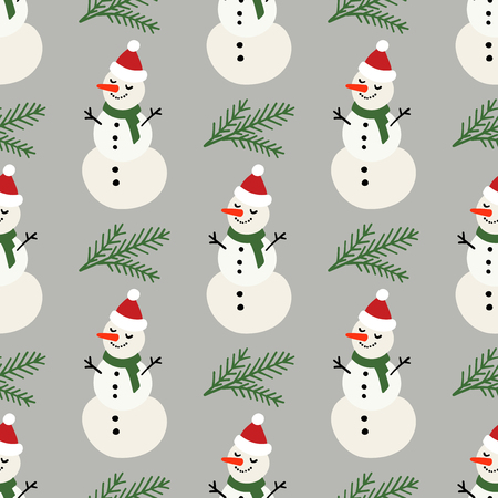 Vector winter pattern for decoration design with snowman and pine tree. New year background decorationの写真素材