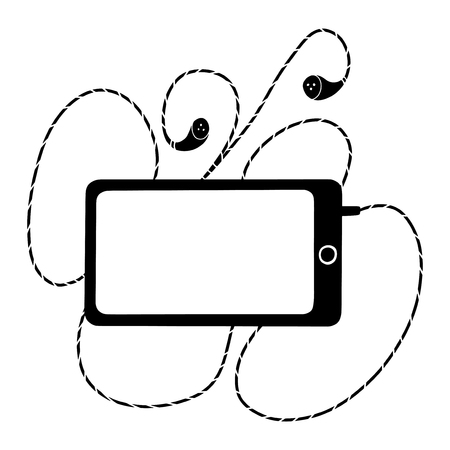 A phone with earpieces. Black and white illustration for coloring book. Vector outline illustrationの写真素材