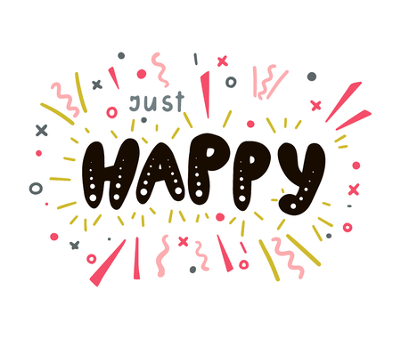 Just happy text. Brush calligraphy. Vector isolated illustrationの写真素材