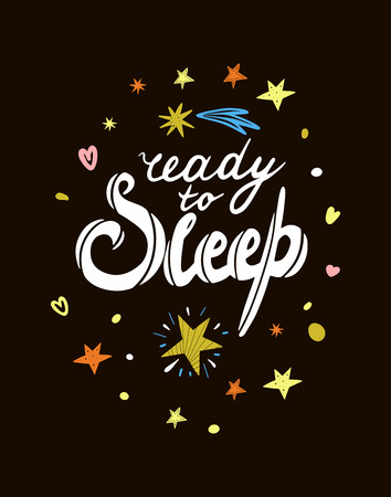 Ready to sleep lettering with stars on a dark backgroundの写真素材