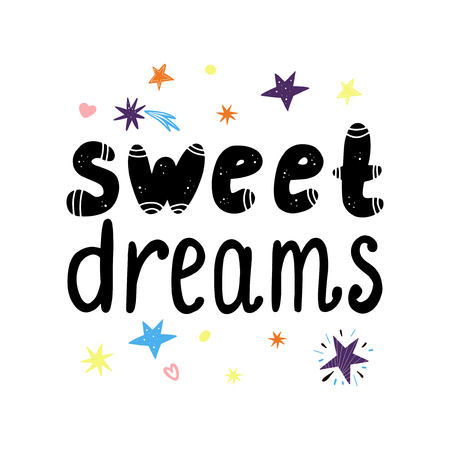 Sweet dreams lettering with stars on a white backgroundの写真素材