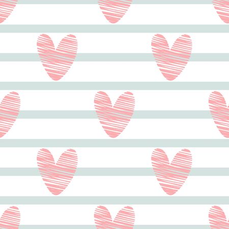 Seamless pattern with pink hearts and strips.のイラスト素材