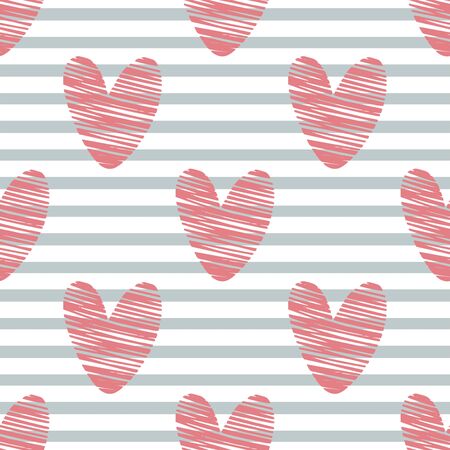 Vector seamless pattern with pink hearts and strips.のイラスト素材