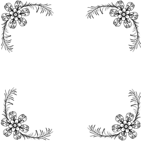 Black-and-white floral ornamentのイラスト素材
