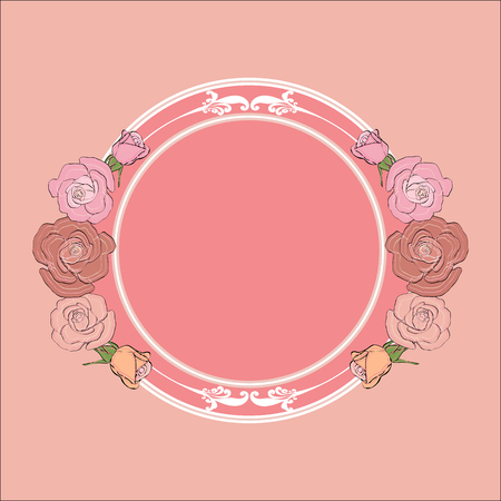 Vintage roses frame with round field for the text, ideal background for Valentine's day, Wedding, Women Day or any romantic event. vector illustrationのイラスト素材