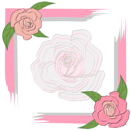 Gray pink frame with roses for a greeting card, invitation, text on a semi-transparent rose background, weddingのイラスト素材