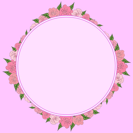 A round frame of roses with leaves of different sizes with space for text. Tenderness, weddingのイラスト素材