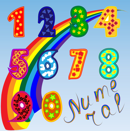 A set of bright figures for children from zero to nine. Rainbow, poster for preschoolersのイラスト素材