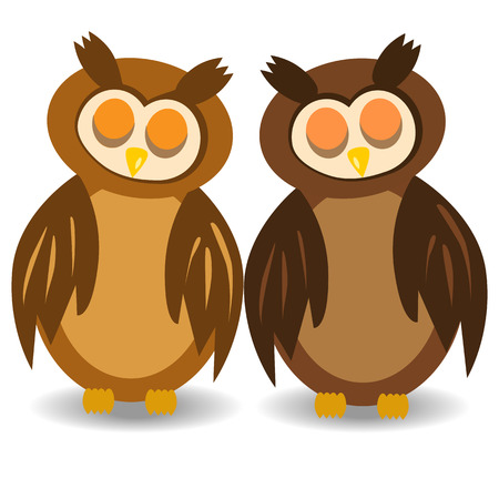 Two brown sleeping owls with closed eyesのイラスト素材