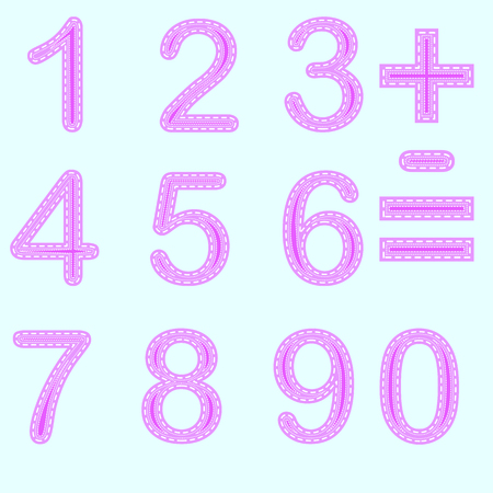 A set of figures from zero to nine, made in the style of sewing, imitation of patches and seamsのイラスト素材