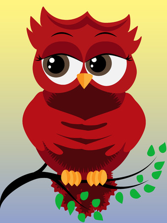 Cute beautiful flirtatious red owl on a branchのイラスト素材