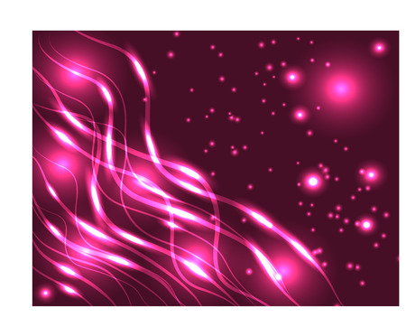 Abstract background in pink tones. Neon intersecting lines, illuminated spheres, stars. Space, planets, star dustのイラスト素材