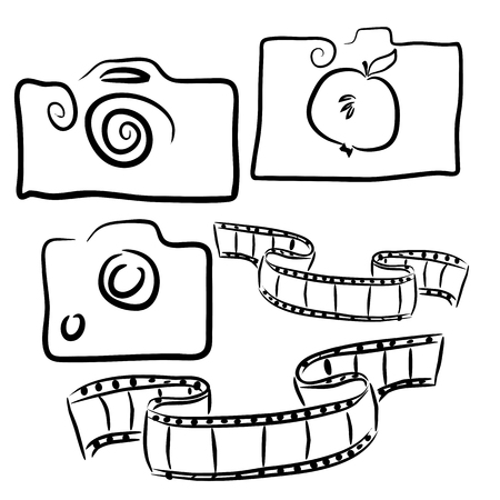 Phototem, contours, icons. Three cameras drawn contours, concept, film for filmingのイラスト素材