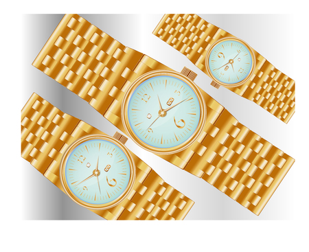 Dear, prestigious mechanical men's watch with a gold bracelet, inlaid with diamond, showing the exact time and date.のイラスト素材