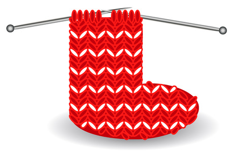 Red and white Christmas sock on needles for the holidays.のイラスト素材