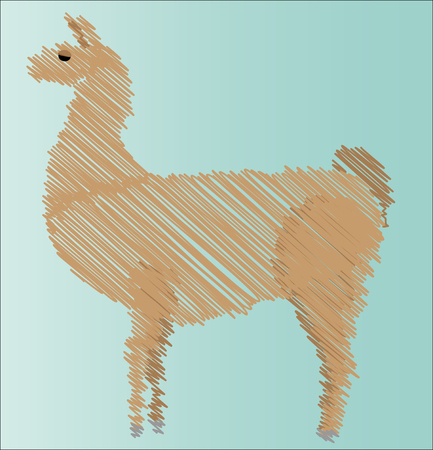 Llama, alpaca brown coloring, hatching, on a blue backgroundのイラスト素材